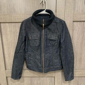 Talbots Dark Blue Denim Jacket with Rib Knit Collar